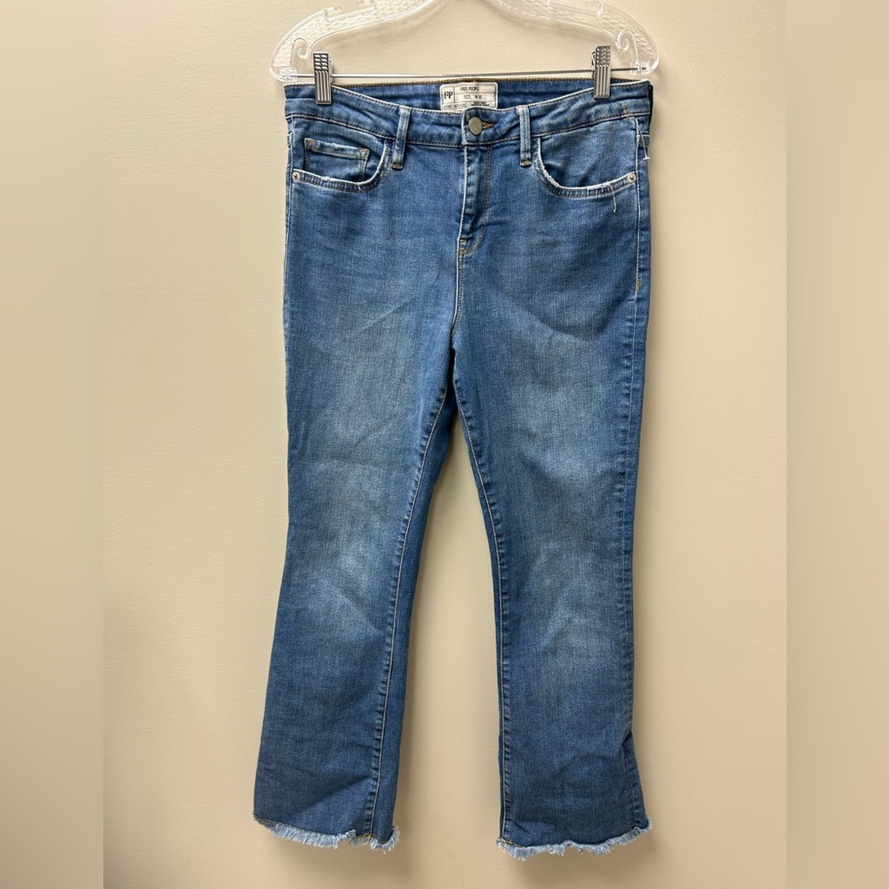 Free People Medium Wash Fray‎ Hem Jeans